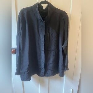 Vintage JOAN MCGEE Fiber Artist Heavy Silk Black Tunic Blouse Top Pocket…